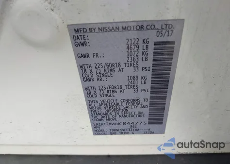 2017 Nissan Rogue Sl from USA, damaged, VIN 5N1AT2MVXHC844775